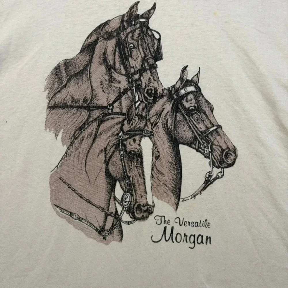 Fruit of the Loom T-Shirt Mens XL Cream The Versatile Morgan Horse Vintage 90s